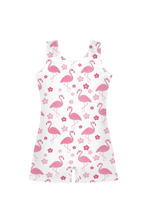 Flamingo and Floral Pattern Girls Leotards Gymnastics Tumbling Outfit Biketard Unitard 9-10Years