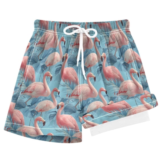 joogoo Flamingo on Blue Leave Boys Swim Trunks Beach Swimsuit Shorts Boxer 5-6T