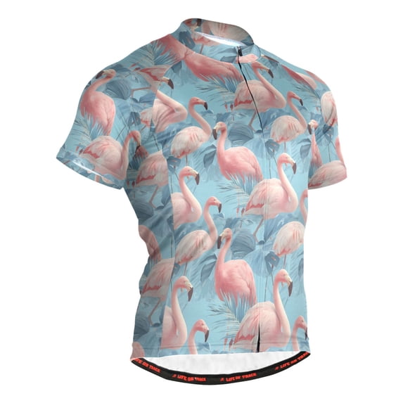 joogoo Flamingo on Blue Leave Men's Cycling Jerseys Mountain Bike Short Sleeve Tops 3XL
