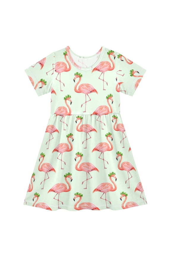 Flamingo with Clover Girls' Short Sleeve Dress Kids Dresses 4T
