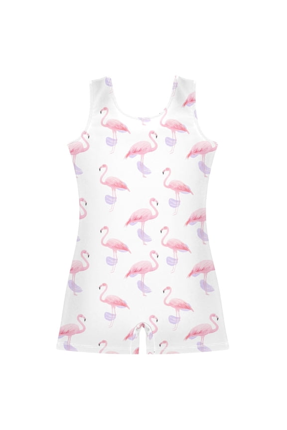 Flamingos Watercolor Pattern Girls Leotards Gymnastics Tumbling Outfit Biketard Unitard 5-6Years