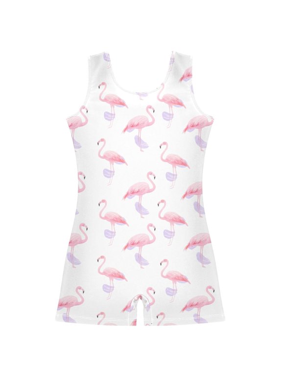 Flamingos Watercolor Pattern Girls Leotards Gymnastics Tumbling Outfit Biketard Unitard 7-8Years