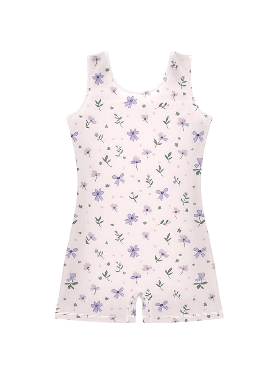 Floral Bows Pattern Girls Leotards Gymnastics Tumbling Outfit Biketard Unitard 2-3Years