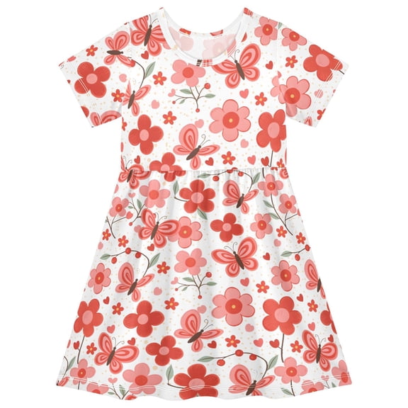 joogoo Floral and Butterflies Girls' Short Sleeve Dress Kids Dresses 5-6T