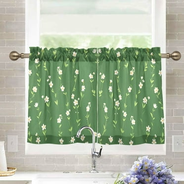 joogoo Floral on Green Curtains Sets Half Window Cafe Farmhouse Tier 2 Panels Short Curtain Rod Pocket 27"W x 24"L