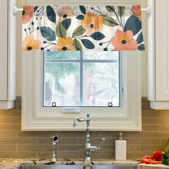 joogoo Floral with Leaves Window Valance Kitchen Farmhouse Rod Pocket Short Curtain 54x18 inch