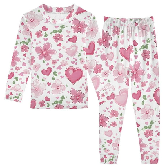 joogoo Flower Hearts 2 Piece Long Sleeve Tee and Pants Cotton Pajama Set 5Y