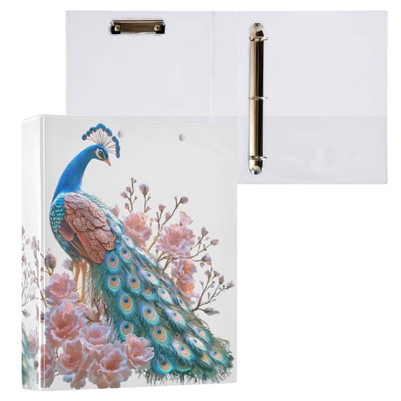 joogoo Flower Peacock Hardcover 3 Ring Binder 1.5" Round Rings Interior Pockets Binders Organizer 1 Pack