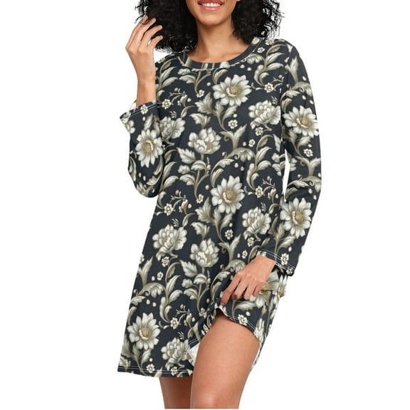 joogoo Flower Women's Long Sleeve Nightgown Sleepwear S