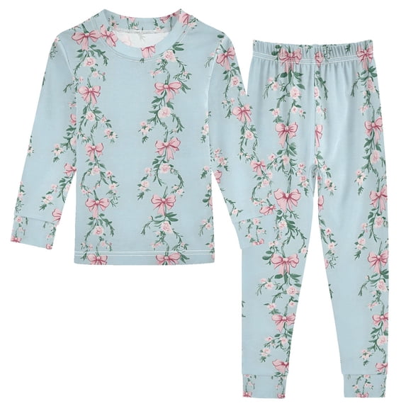 joogoo Flowers Bows 2 Piece Long Sleeve Tee and Pants Cotton Pajama Set 8Y
