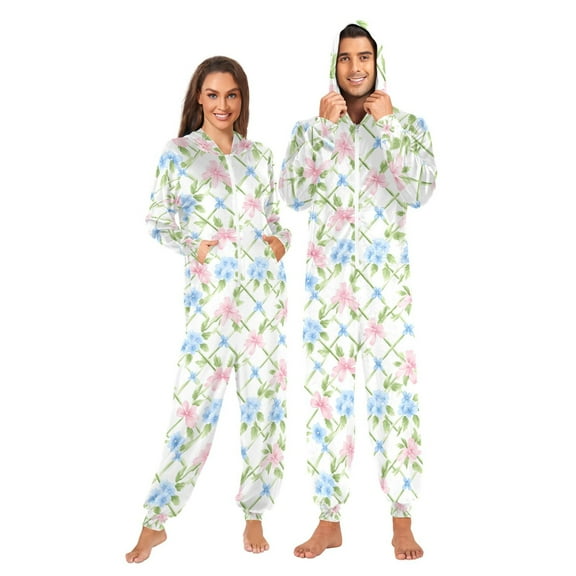 joogoo Flowers Checkered Unisex Adults Onesies Pajamas Jumpsuits L