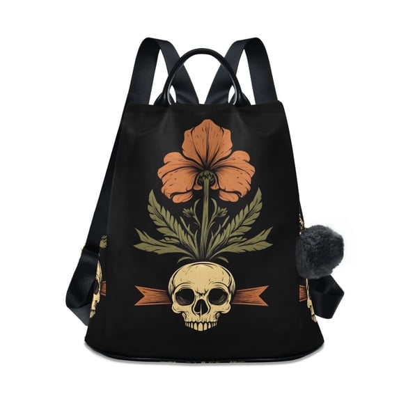 joogoo Flowers on Skull Backpack Purse for Women Anti Theft Fashion Daypack Shoulder Bag