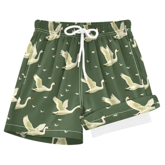 joogoo Flying Swans Green Boys Swim Trunks Beach Swimsuit Shorts Boxer 7Y
