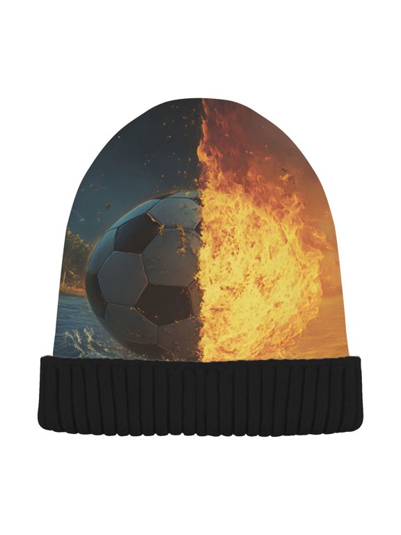 Football Burning Beanie Hats Cuffed Winter Warm Knit Thick Beanies