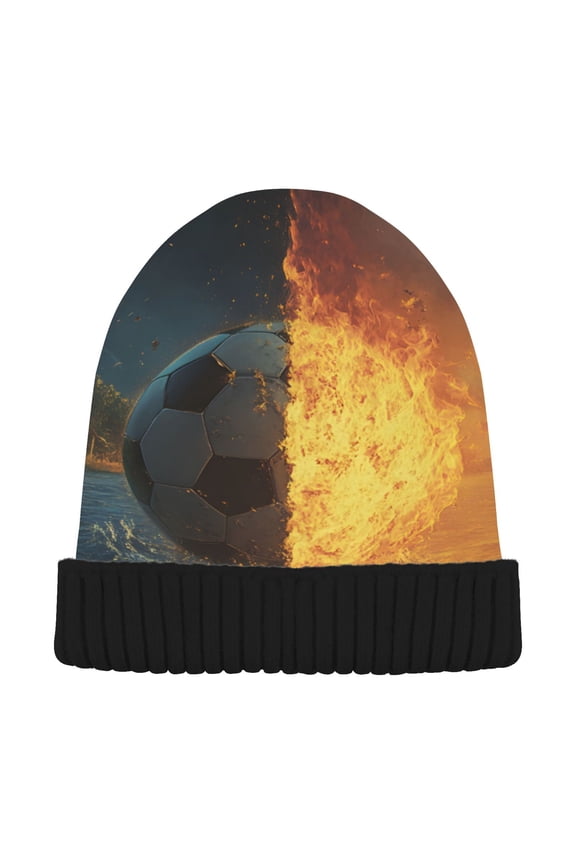 Football Burning Beanie Hats Cuffed Winter Warm Knit Thick Beanies