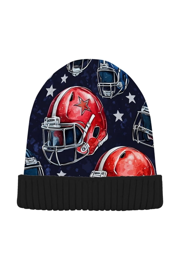 Football Helmet Beanie Hats Cuffed Winter Warm Knit Thick Beanies