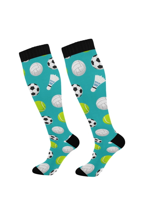 Football Tennis Balls Socks Women Men Knee High Sock