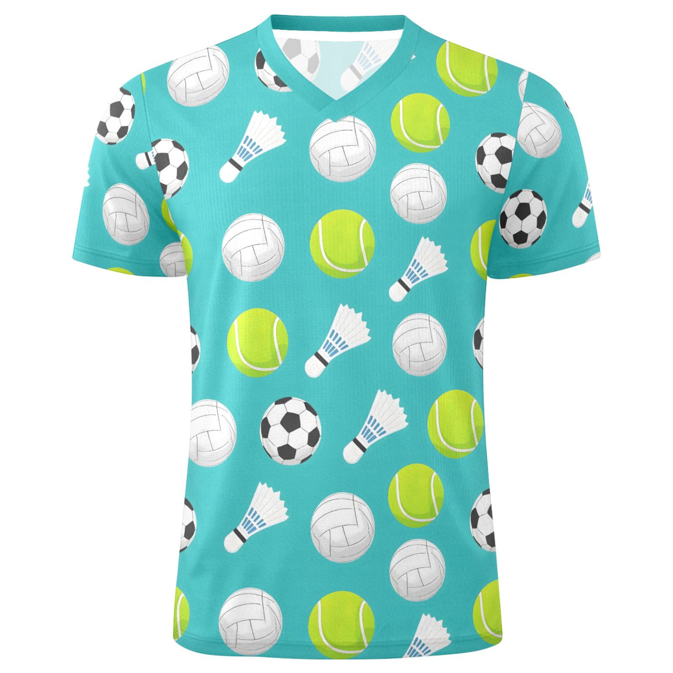 joogoo Football Tennis Balls Men's Soccer Jersey Athletic Plus Size T-Shirt V-Neck Sport Fan Game Day Shirt XX-Large