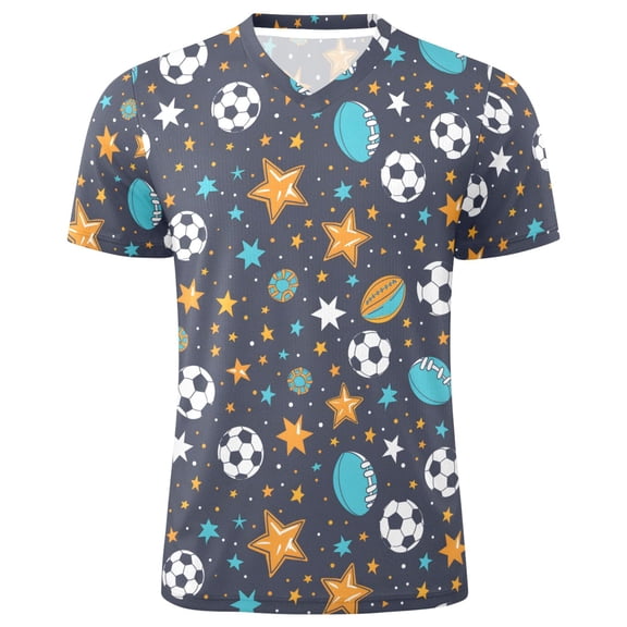 joogoo Football and Star Men's Soccer Jersey Athletic Plus Size T-Shirt V-Neck Sport Fan Game Day Shirt 5X-Large