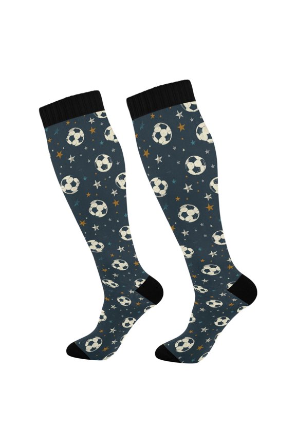 Football and Stars Socks Women Men Knee High Sock