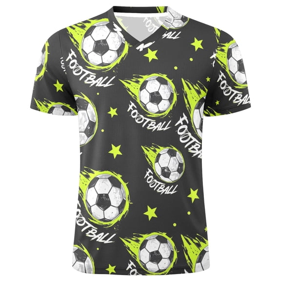 joogoo Football and Stars Men's Soccer Jersey Athletic Plus Size T-Shirt V-Neck Sport Fan Game Day Shirt Medium