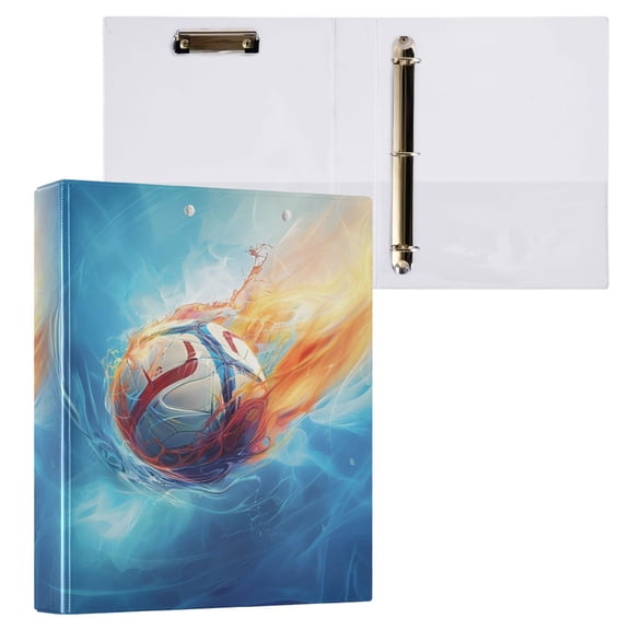 joogoo Football with Fire Hardcover 3 Ring Binder 1.5" Round Rings Interior Pockets Binders Organizer 1 Pack