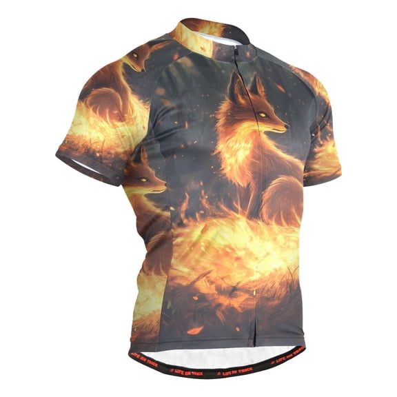 joogoo Fox Fire Forest Pattern Men's Cycling Jerseys Mountain Bike Short Sleeve Tops L