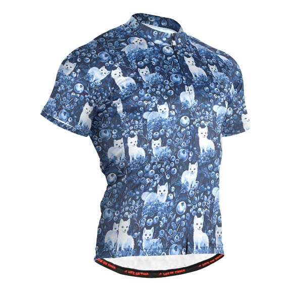 joogoo Fox in Blueberries Pattern Men's Cycling Jerseys Mountain Bike Short Sleeve Tops XL