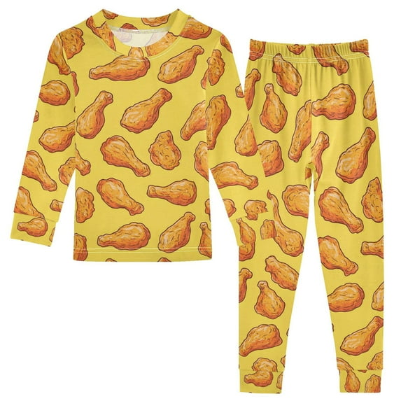 joogoo Fried Chickens 2 Piece Long Sleeve Tee and Pants Cotton Pajama Set 4T