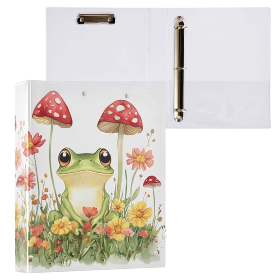 joogoo Frog Mushrooms Hardcover 3 Ring Binder 1.5" Round Rings Interior Pockets Binders Organizer 1 Pack