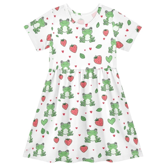 joogoo Frog Strawberry Girls' Short Sleeve Dress Kids Dresses 5-6T