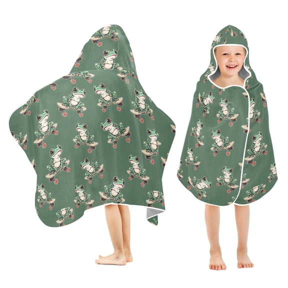 joogoo Frog on Skateboard Kids Hooded Beach Towel Baby Bath Towel 23.5"x50"