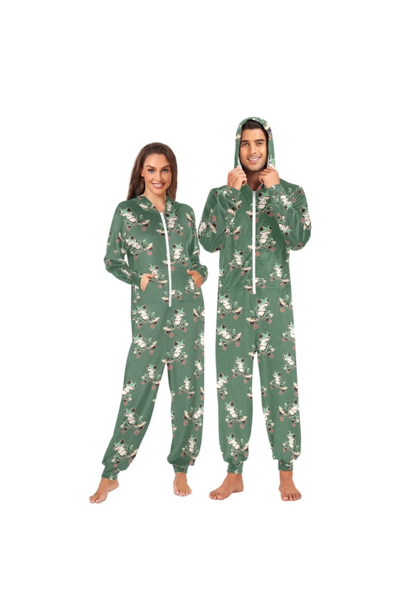 Frog on Skateboard Unisex Adults Onesies Pajamas Jumpsuits L
