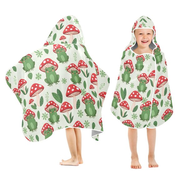 joogoo Frog with Mushroom Kids Hooded Beach Towel Baby Bath Towel 23.5"x50"