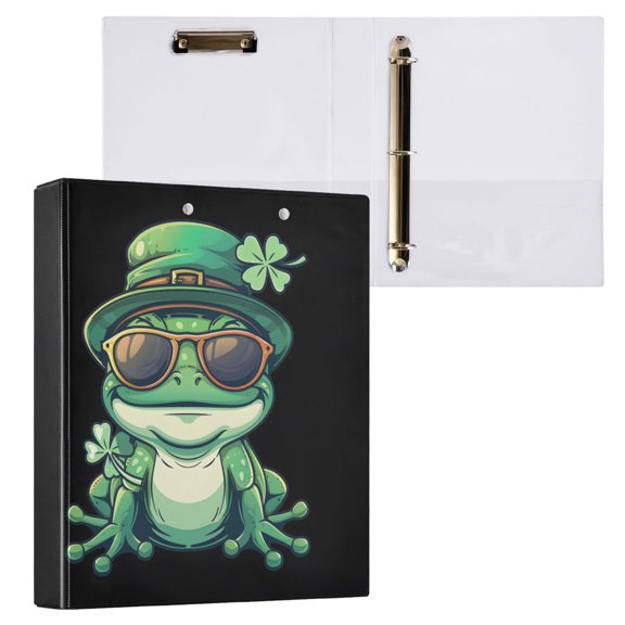 joogoo Frog with Sunglasses Hardcover 3 Ring Binder 1.5" Round Rings Interior Pockets Binders Organizer 1 Pack