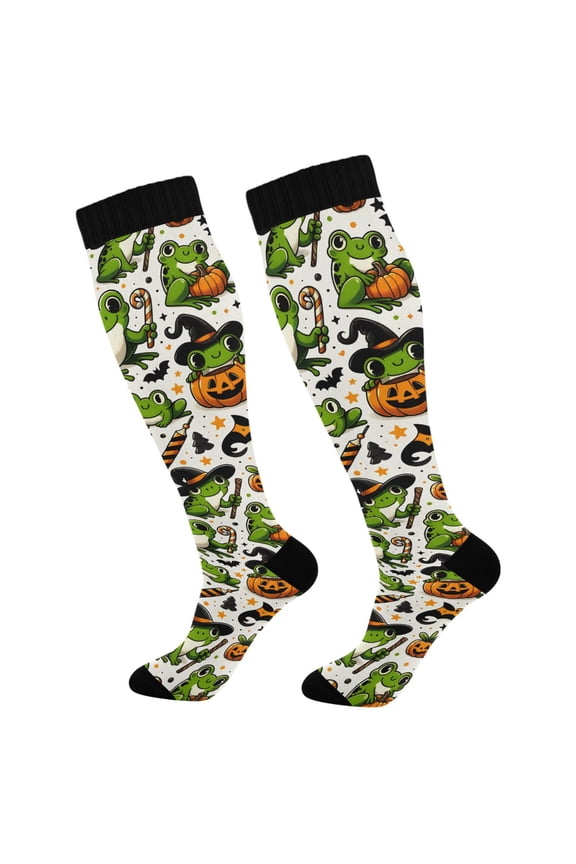 Frogs on Pumpkins Socks Women Men Knee High Sock