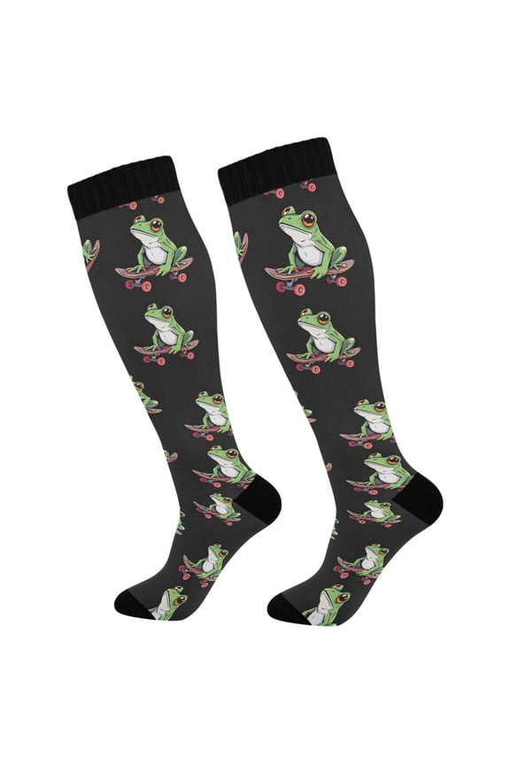 Frogs on Skateboard Socks Women Men Knee High Sock