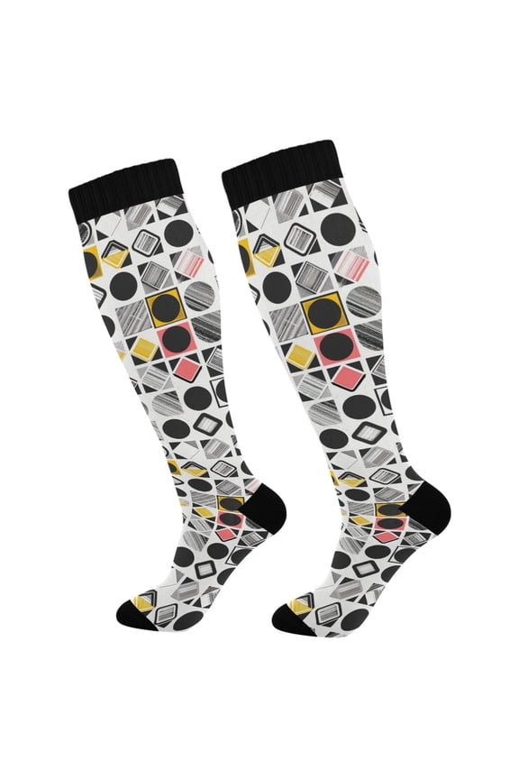 Funny Checkered Abstract Geometry Socks Women Men Knee High Sock