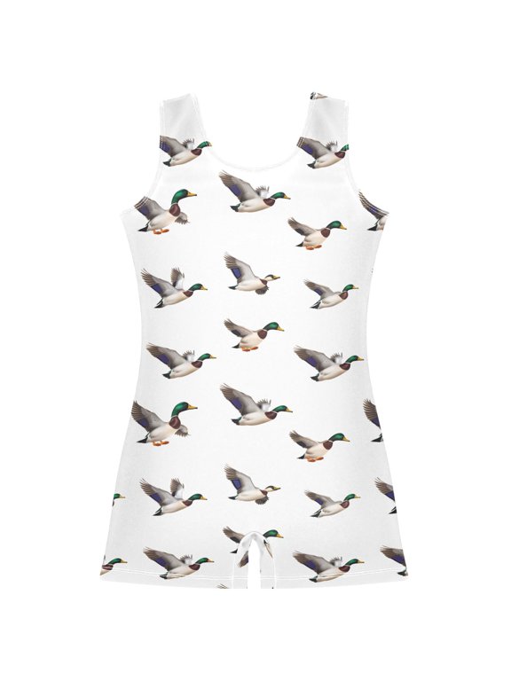 Funny Flying Ducks Pattern Girls Leotards Gymnastics Tumbling Outfit Biketard Unitard 7-8Years