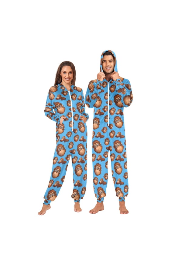Funny Gorillas Blue Unisex Adults Onesies Pajamas Jumpsuits M