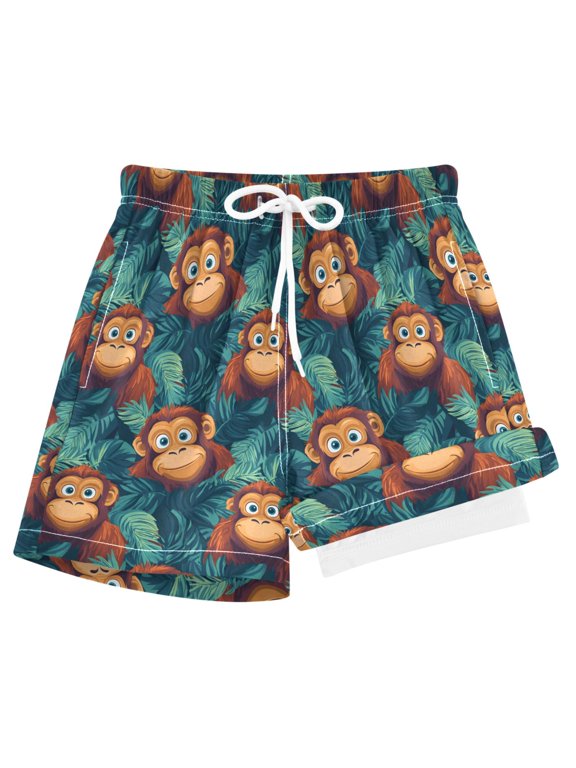 Funny Gorillas Palm Leaf Boys Swim Trunks Beach Swimsuit Shorts Boxer 8Y