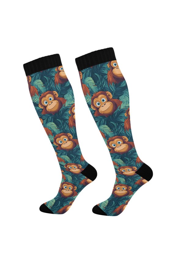 Funny Gorillas Palm Leaf Socks Women Men Knee High Sock