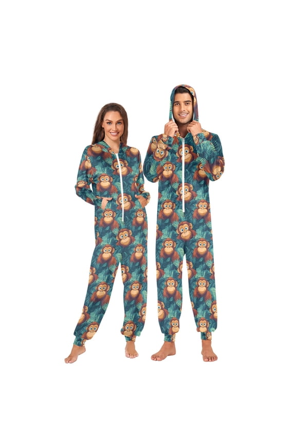 Funny Gorillas Palm Leaf Unisex Adults Onesies Pajamas Jumpsuits M