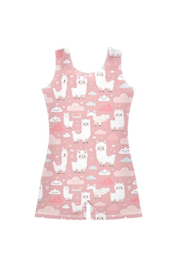 Funny Llama and Clouds Pattern Girls Leotards Gymnastics Tumbling Outfit Biketard Unitard 2-3Years
