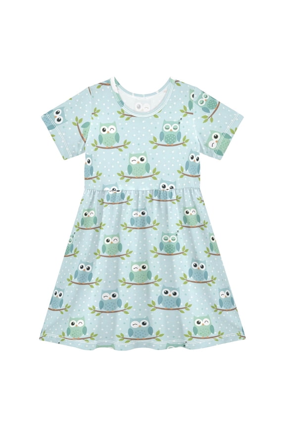 Funny Owls Girls' Short Sleeve Dress Kids Dresses 5-6T
