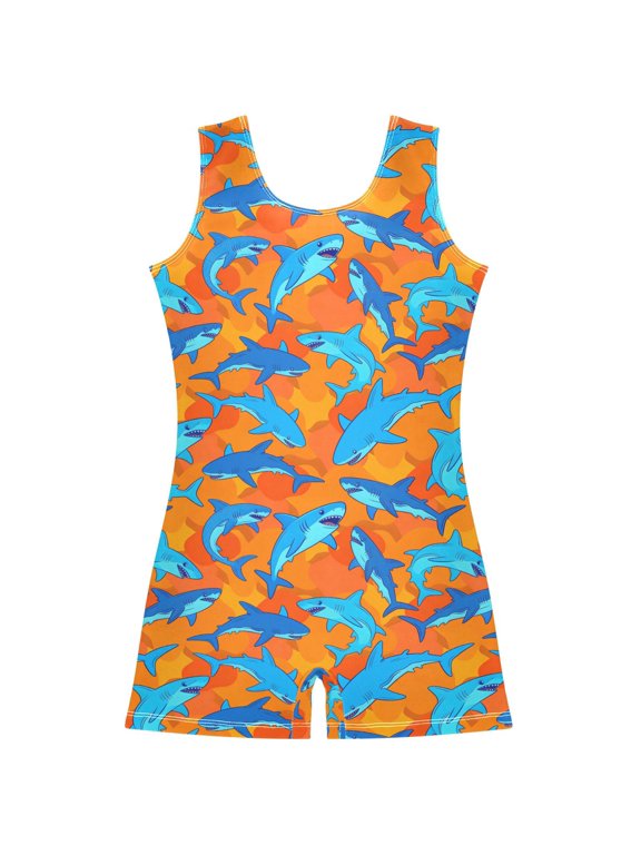 Funny Sharks Pattern Girls Leotards Gymnastics Tumbling Outfit Biketard Unitard 2-3Years