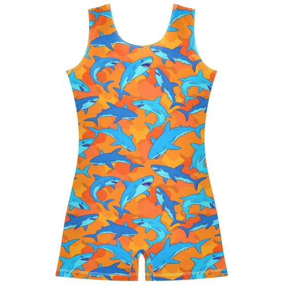 joogoo Funny Sharks Pattern Girls Leotards Gymnastics Tumbling Outfit Biketard Unitard 7-8Years