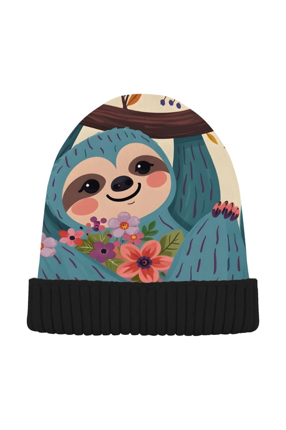 Funny Sloth Beanie Hats Cuffed Winter Warm Knit Thick Beanies