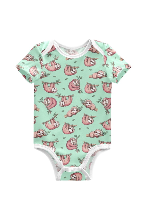 Funny Sloth Pattern Baby Bodysuits Short Sleeve Cotton Onesies Clothes 18Months