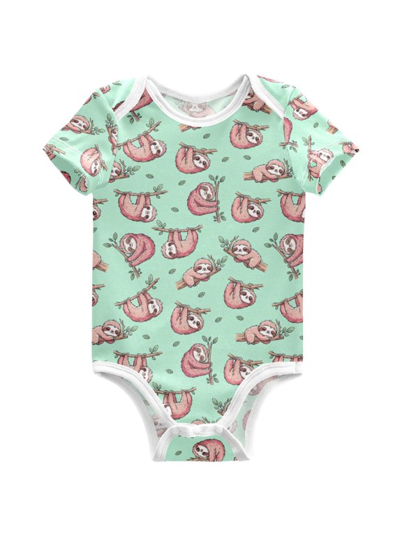 Funny Sloth Pattern Baby Bodysuits Short Sleeve Cotton Onesies Clothes 3Months